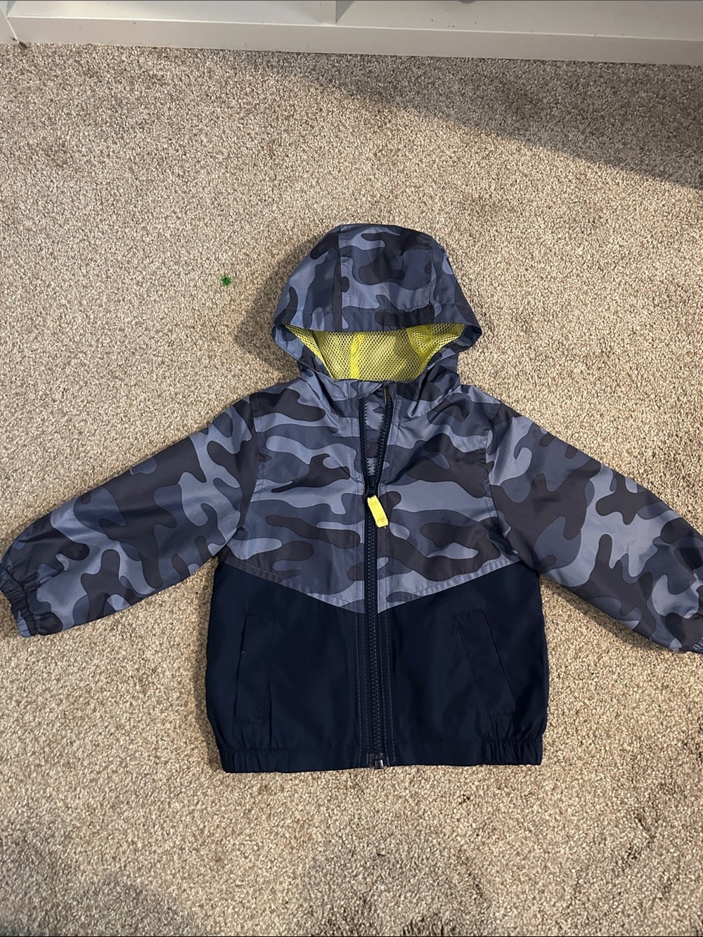 Carter's Navy & Gray Camo Hooded Rain Jacket with Yellow Lining